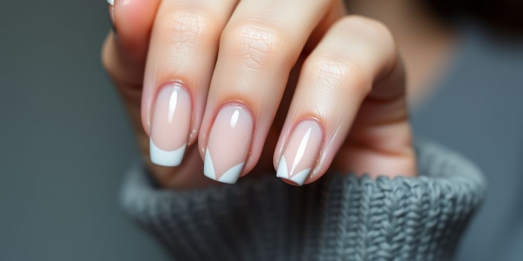 Mão com unhas curtas e decoradas elegantemente.