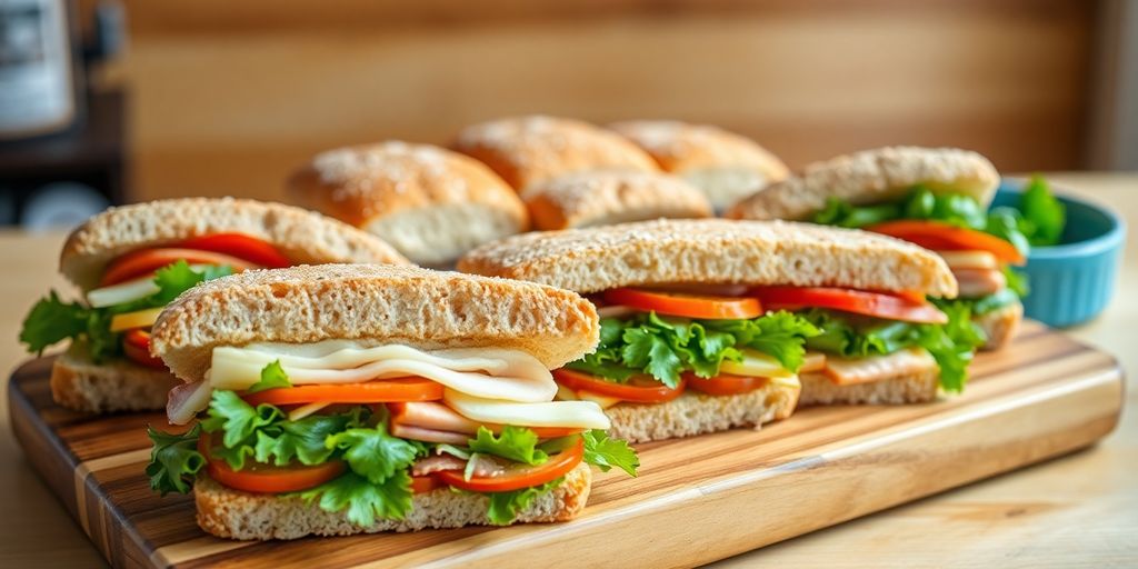 แซนวิชหลากหลายชนิดวางบนถาด