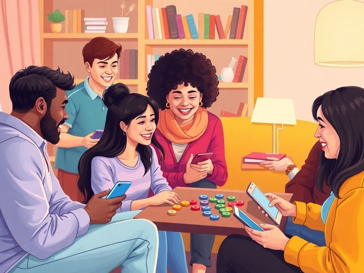 Adults playing interactive word games together.
