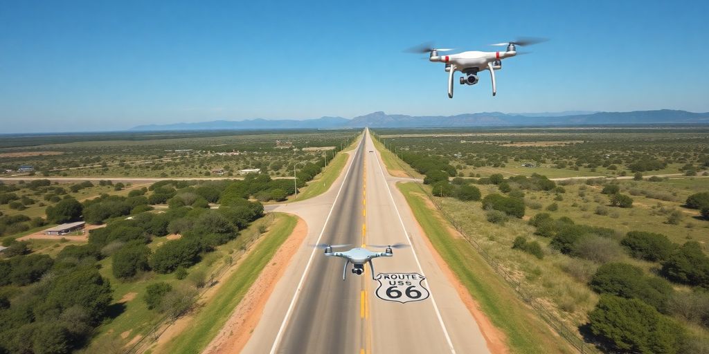 Vue aérienne de la Route 66 en Oklahoma.