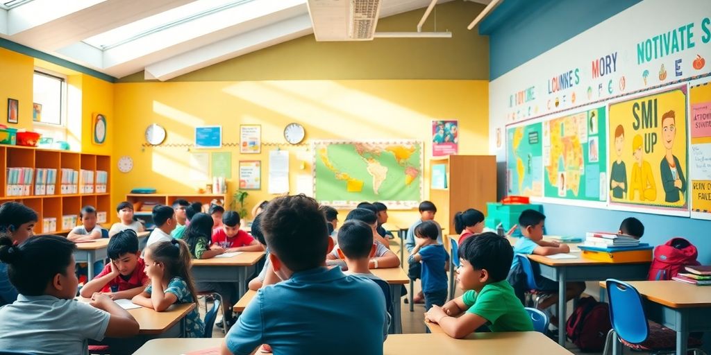 Students engaged in a bright, motivating classroom setting.
