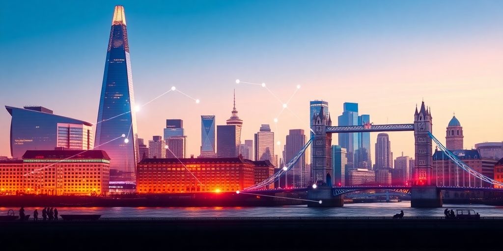 London skyline with digital elements for tokenised real estate.