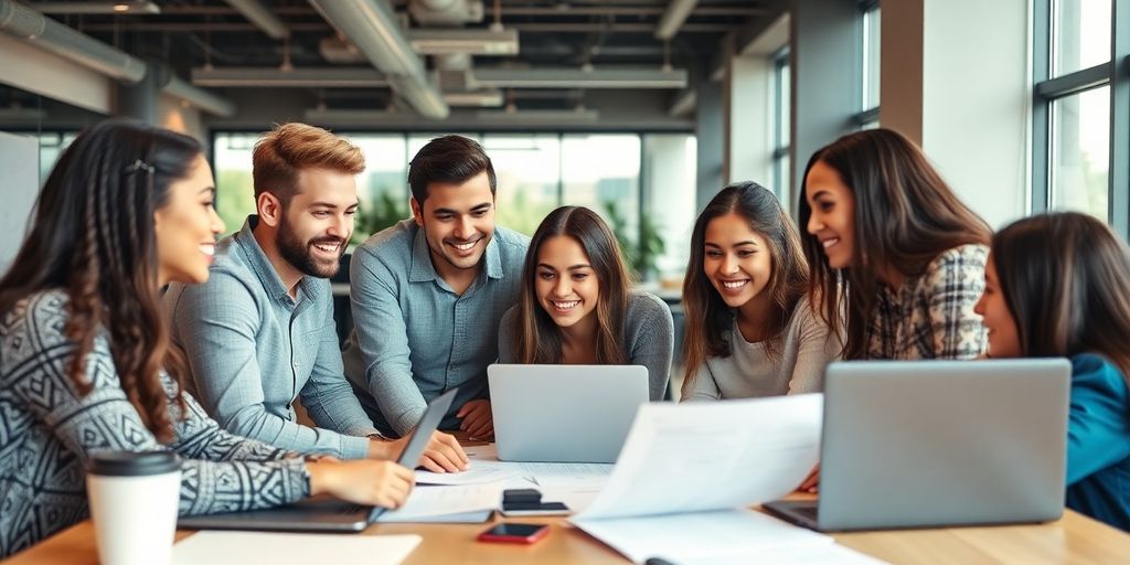Young entrepreneurs collaborating in a modern office setting.