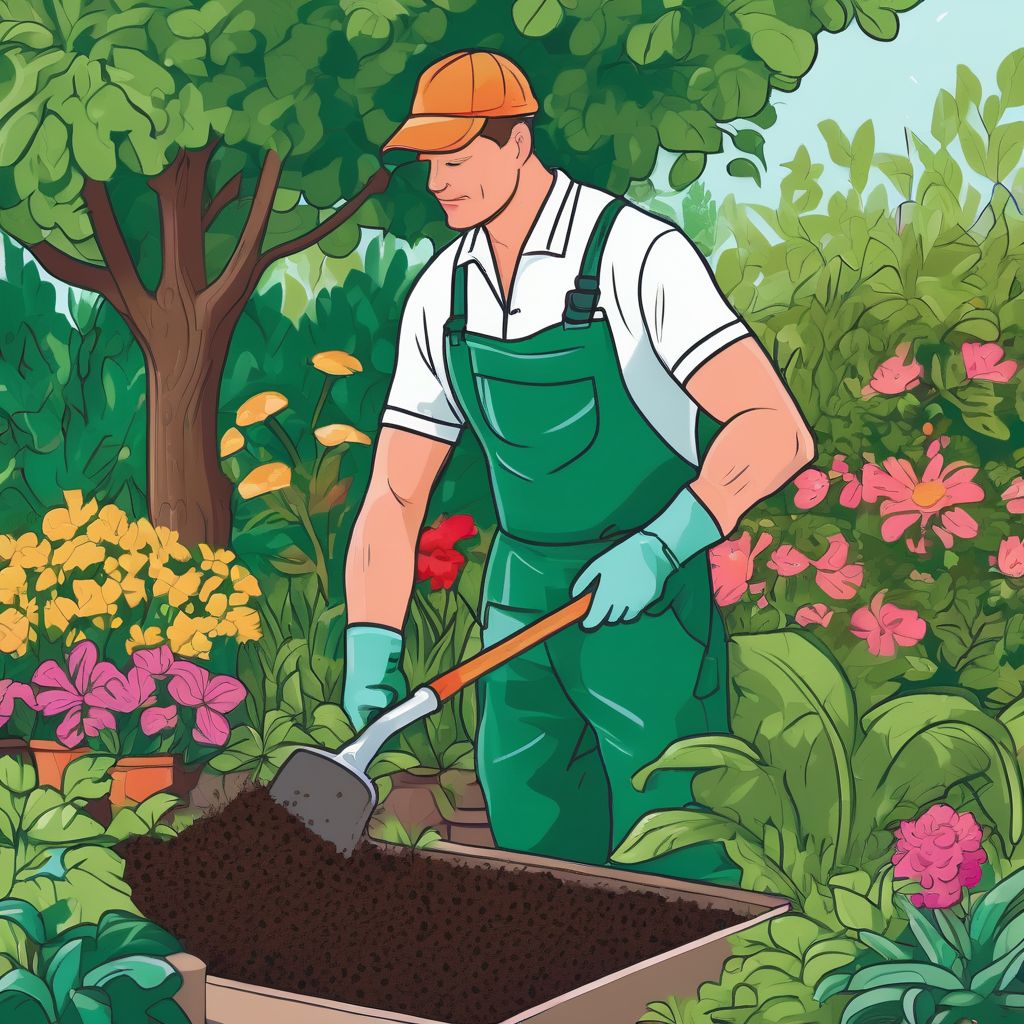 professional gardener checking soil in a lush garden