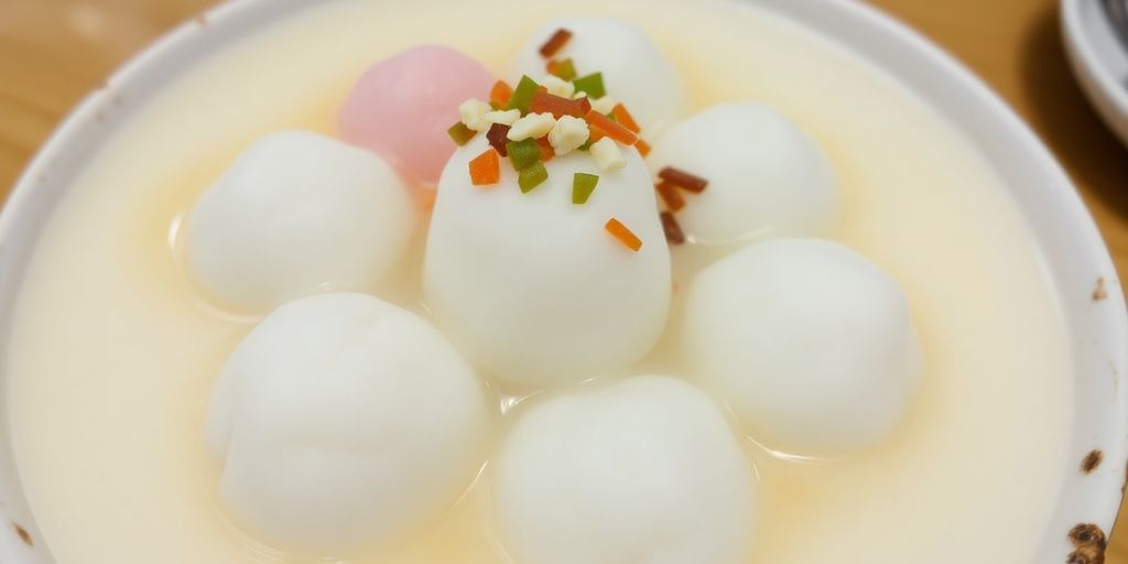 บัวลอยสีสันสดใสในน้ำกะทิหอมหวาน