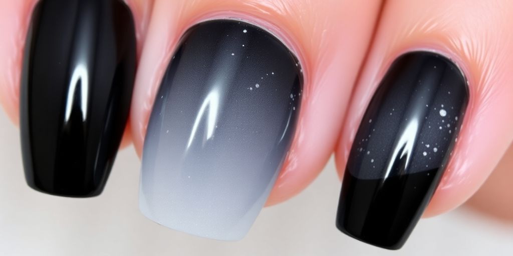 Unha bailarina preta com efeito ombre elegante.