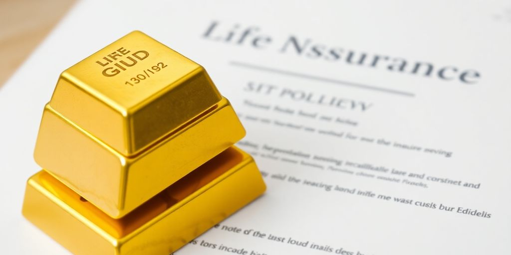 Barres d'or et document d'assurance-vie en arrière-plan.