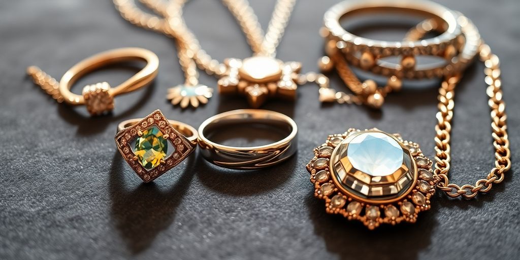 Elegant jewellery pieces on a velvet surface.