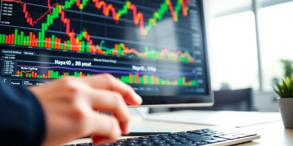 Financial data on computer screen.