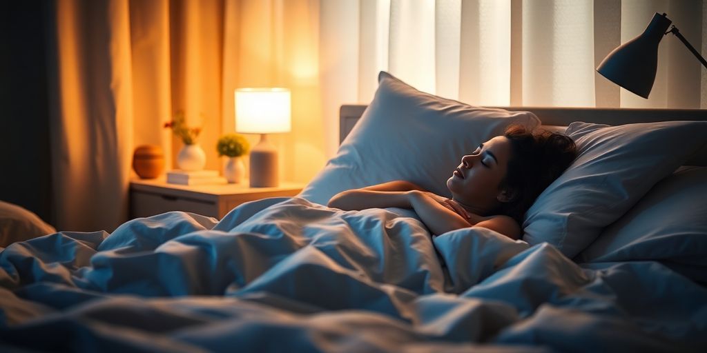 Person sleeping peacefully in a serene bedroom.