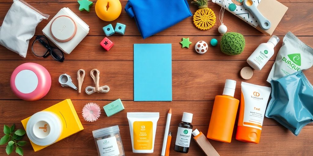 Flat lay of innovative products for entrepreneurs.
