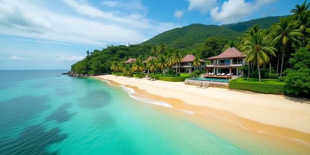 Luxurious villas on a tropical beach in Phuket.