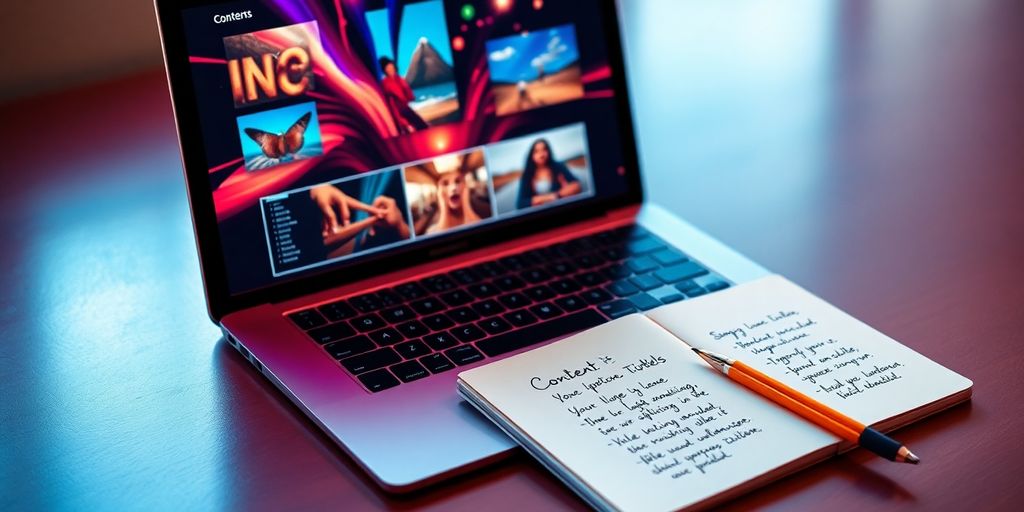 Laptop and notepad for engaging content creation.