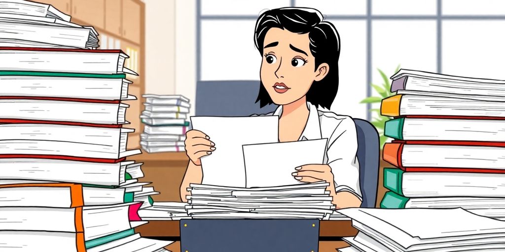 Person organizing accounting documents at desk