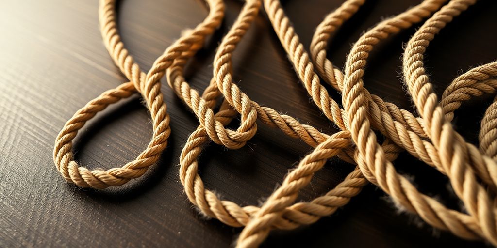 Rope art, knot details, soft lighting, elegant forms.