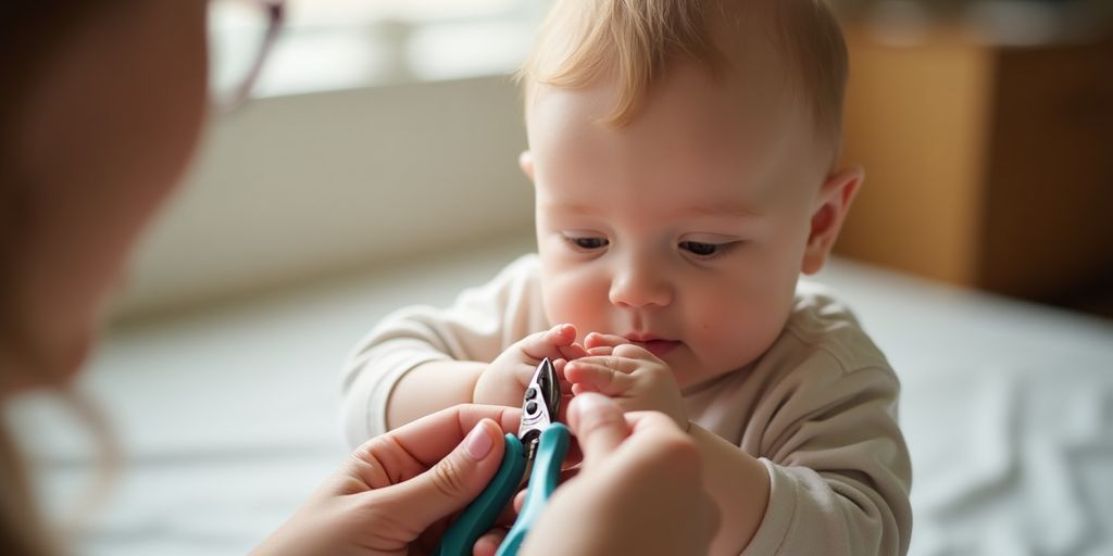 Parent trimming baby's nails with gentle care.