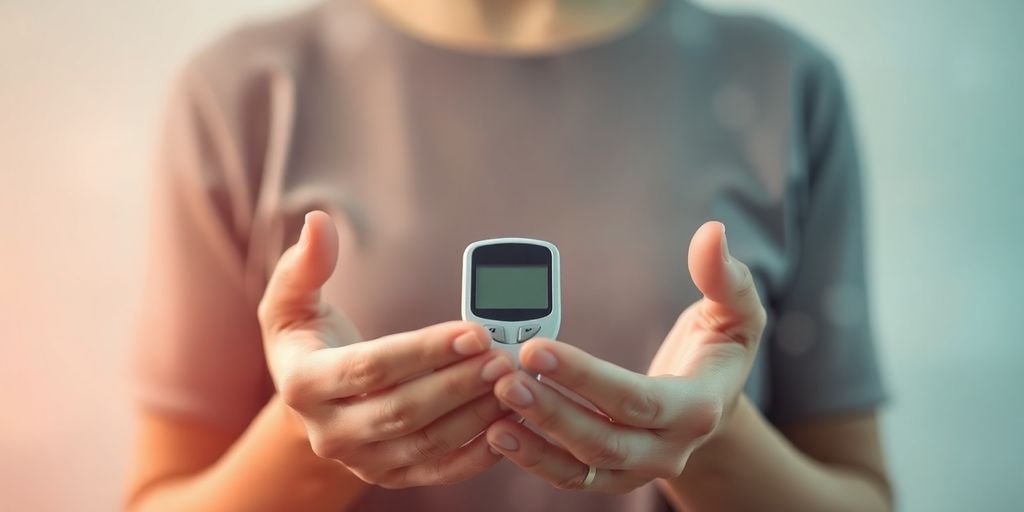 Person calmly managing diabetes amidst gentle stress relief.