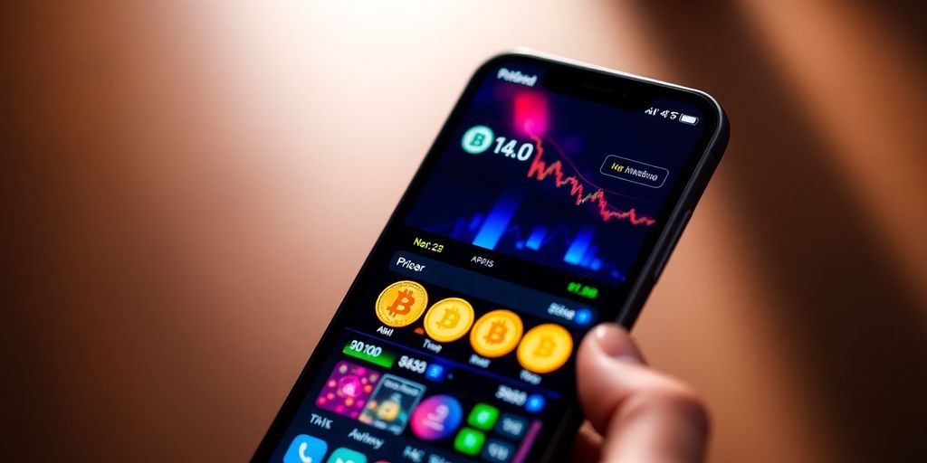 Smartphone displaying cryptocurrency price tracking app.