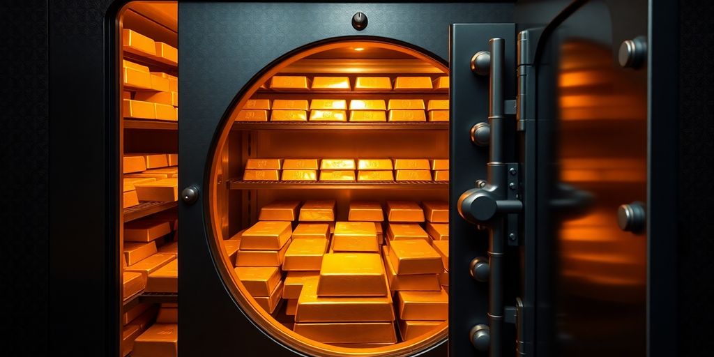 Coffre-fort sécurisé rempli de lingots d'or.