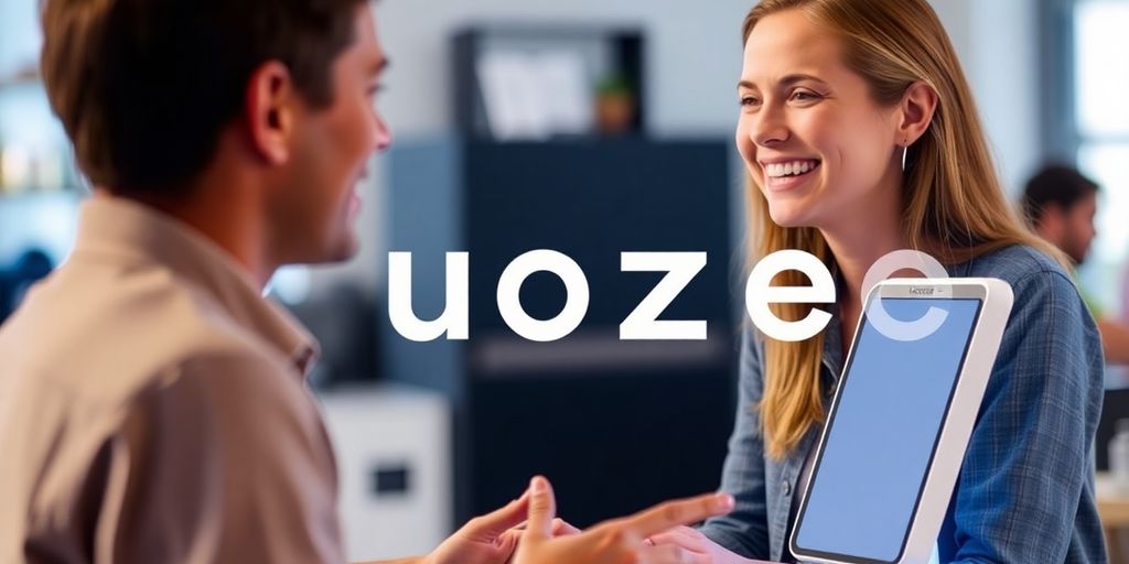 Uoozee product with user smiling.