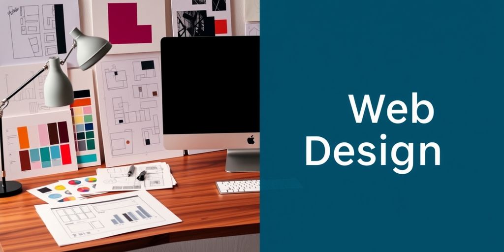 Moderner Arbeitsplatz mit Computer und Designskizzen