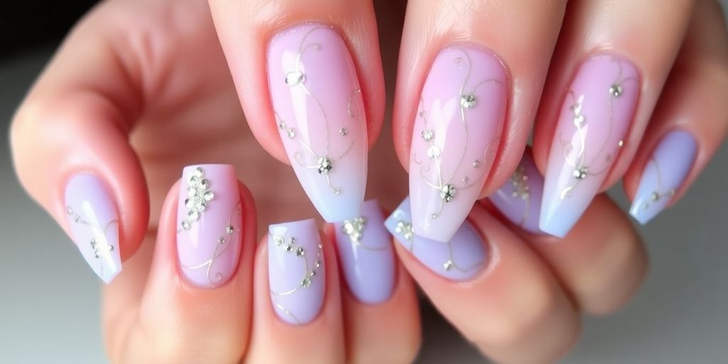 Unhas de gel delicadas em cores pastéis.