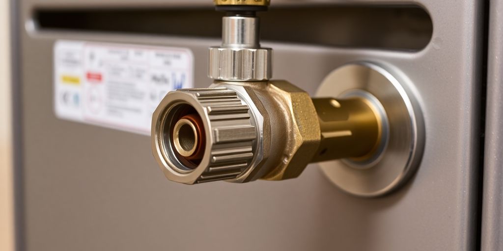 Close-up of a gas valve on a furnace.