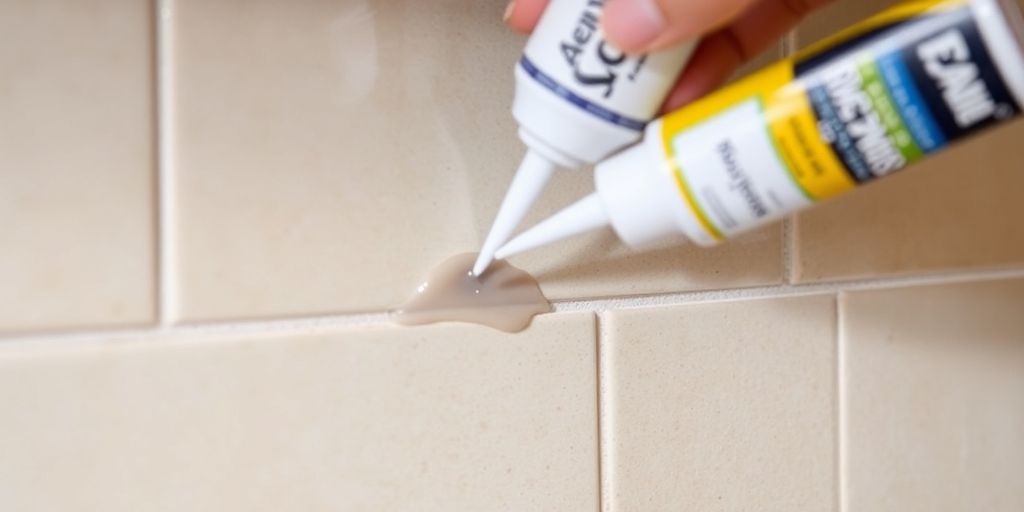 Sealing a kitchen backsplash with a sealant applicator.