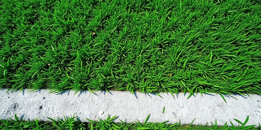 Bright white lines on a green sports field.