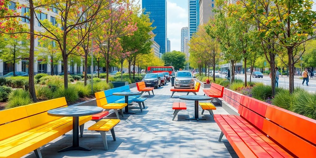 Arredo urbano moderno in un parco cittadino.