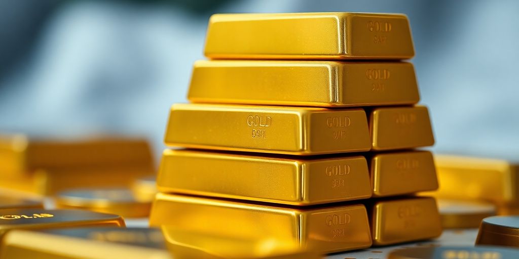 Barres d'or empilées avec une lumière attrayante.