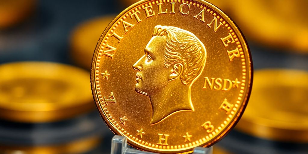 Une pièce de Napoléon en or brillante.