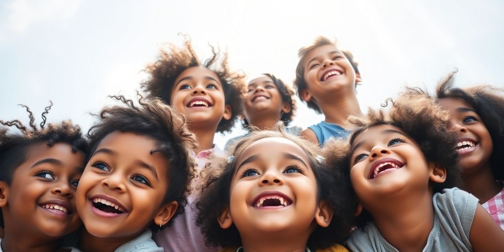 Children looking up with determination.