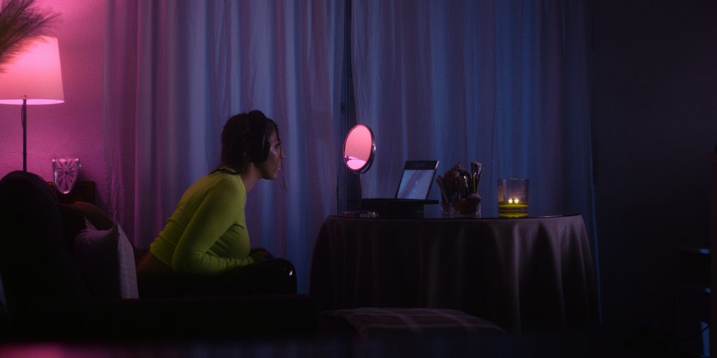 a woman sitting in front of a laptop computer