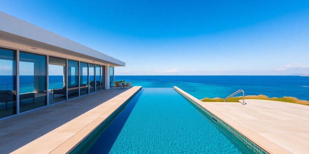 Luxury Cabo villa overlooking turquoise ocean waters.