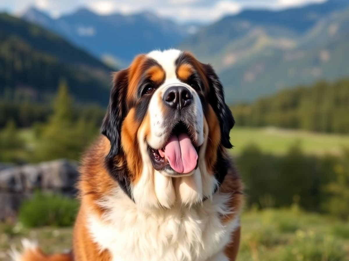 Um grande cachorro São Bernardo em um ambiente natural.