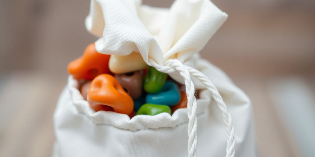 ถุงผ้าหูรูดสีขาวพร้อมขนมเบรค