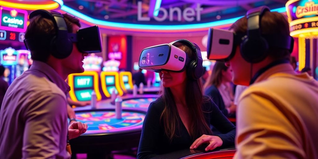 Players enjoying virtual reality gaming at a casino.