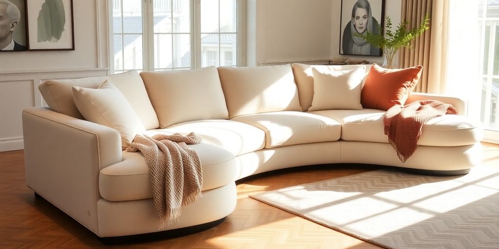 Curved sofa in a modern living room.