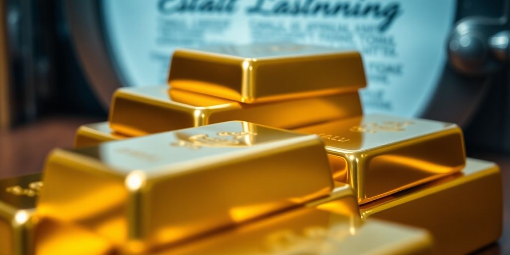  lingots d'or près d'un document juridique.