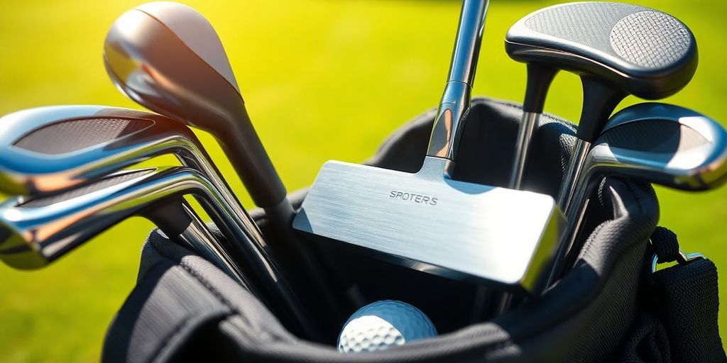 Golf bag with clubs and a putter.