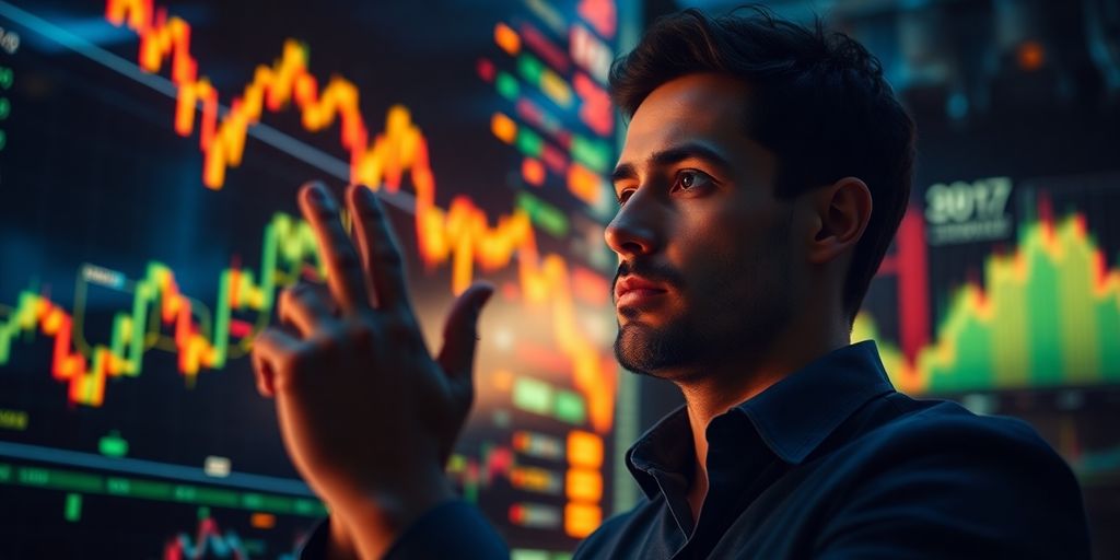 Investor analyzing stock market with digital tools.