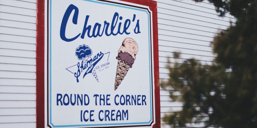 Charlie's round the corner ice cream signage