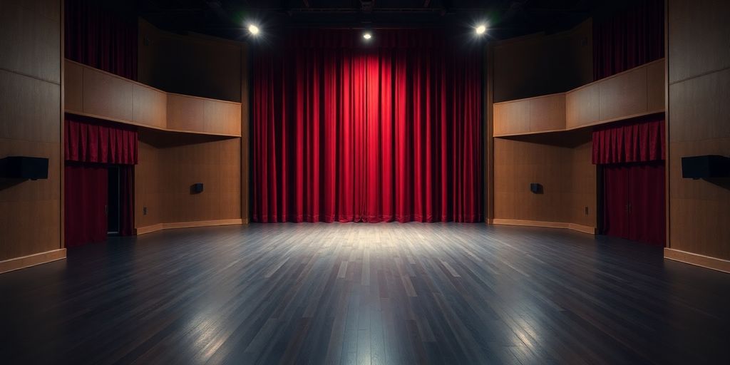 Spotlight on open stage, illustrative.