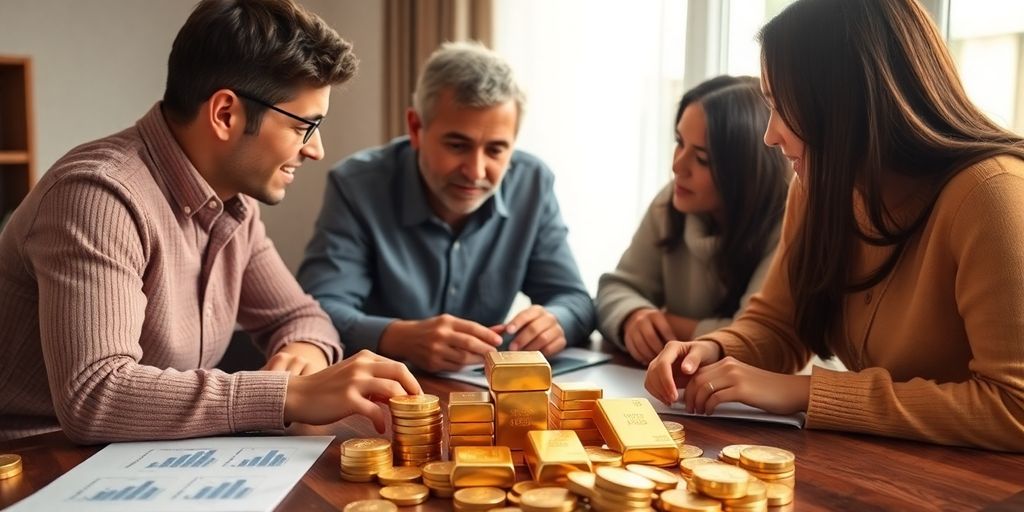 Famille discutant de l'investissement en or.
