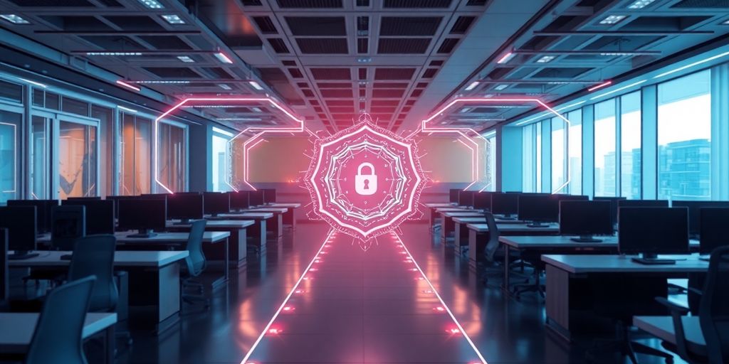 AI core secured by glowing digital shields