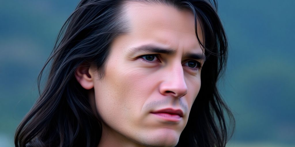 Man with long hair, visible balding, contemplating alternatives.