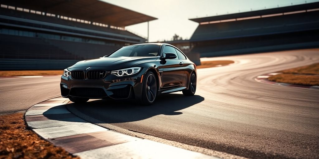 BMW M4 GTS speeding on a track.