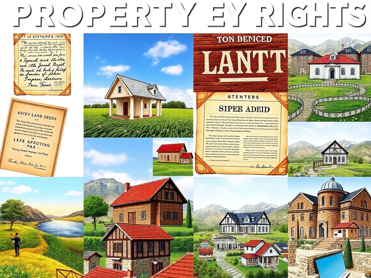 Colaj de simboluri istorice ale dreptului de proprietate.