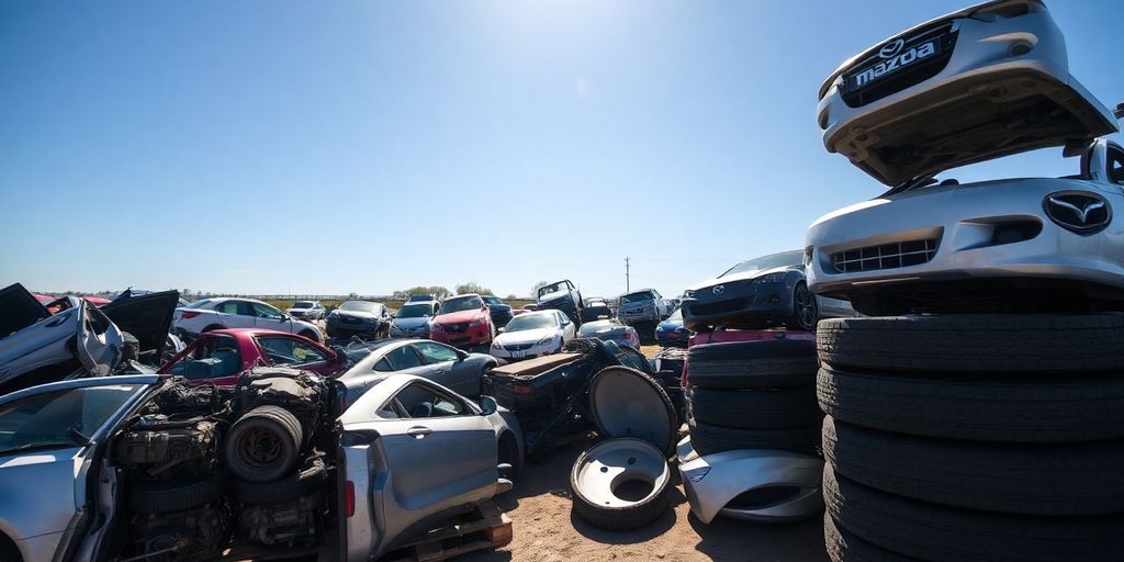 Mazda car parts in a Perth scrapyard.